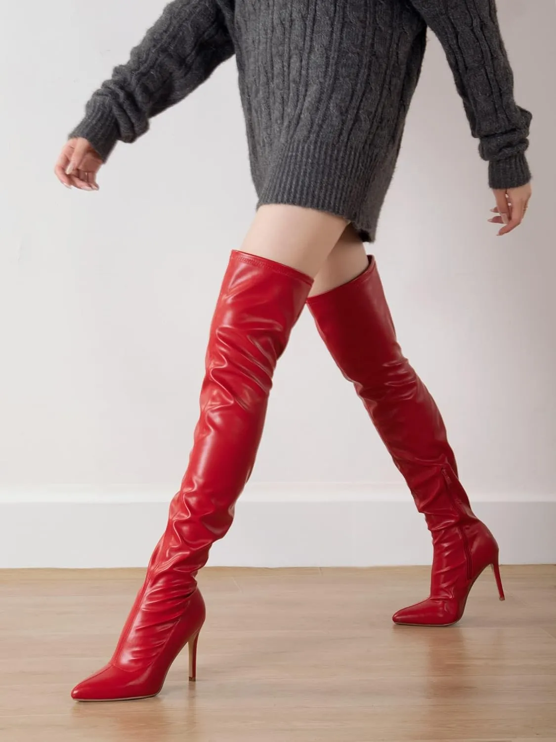 Shoe'N Tale Women Over The Knee High Stretchy Leather Thigh High Snow Boots