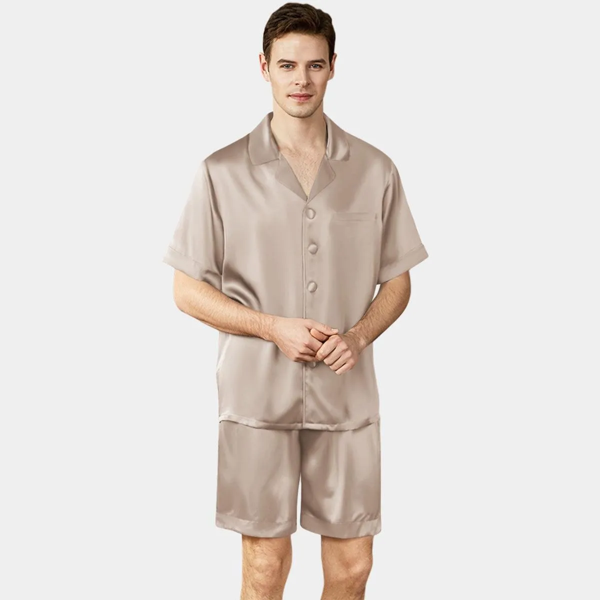 Short Silk Pajama Set for Men 100% Silk Short Sleeve Men Silk Pajamas