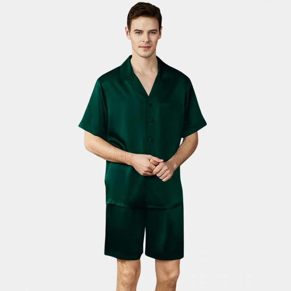 Short Silk Pajama Set for Men 100% Silk Short Sleeve Men Silk Pajamas