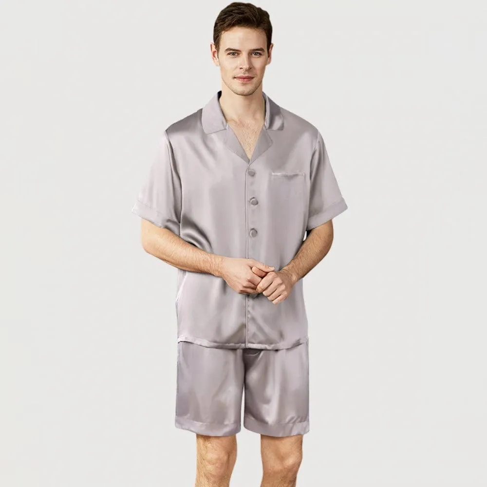 Short Silk Pajama Set for Men 100% Silk Short Sleeve Men Silk Pajamas