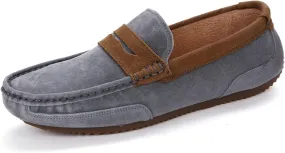 Smoking Loafer Driving Moccasins for Men Suede Vamp Genuine Leather Stitching Details Round Toe Penny Loafer Flexible Resistant Comfortable Casual for Any Attire