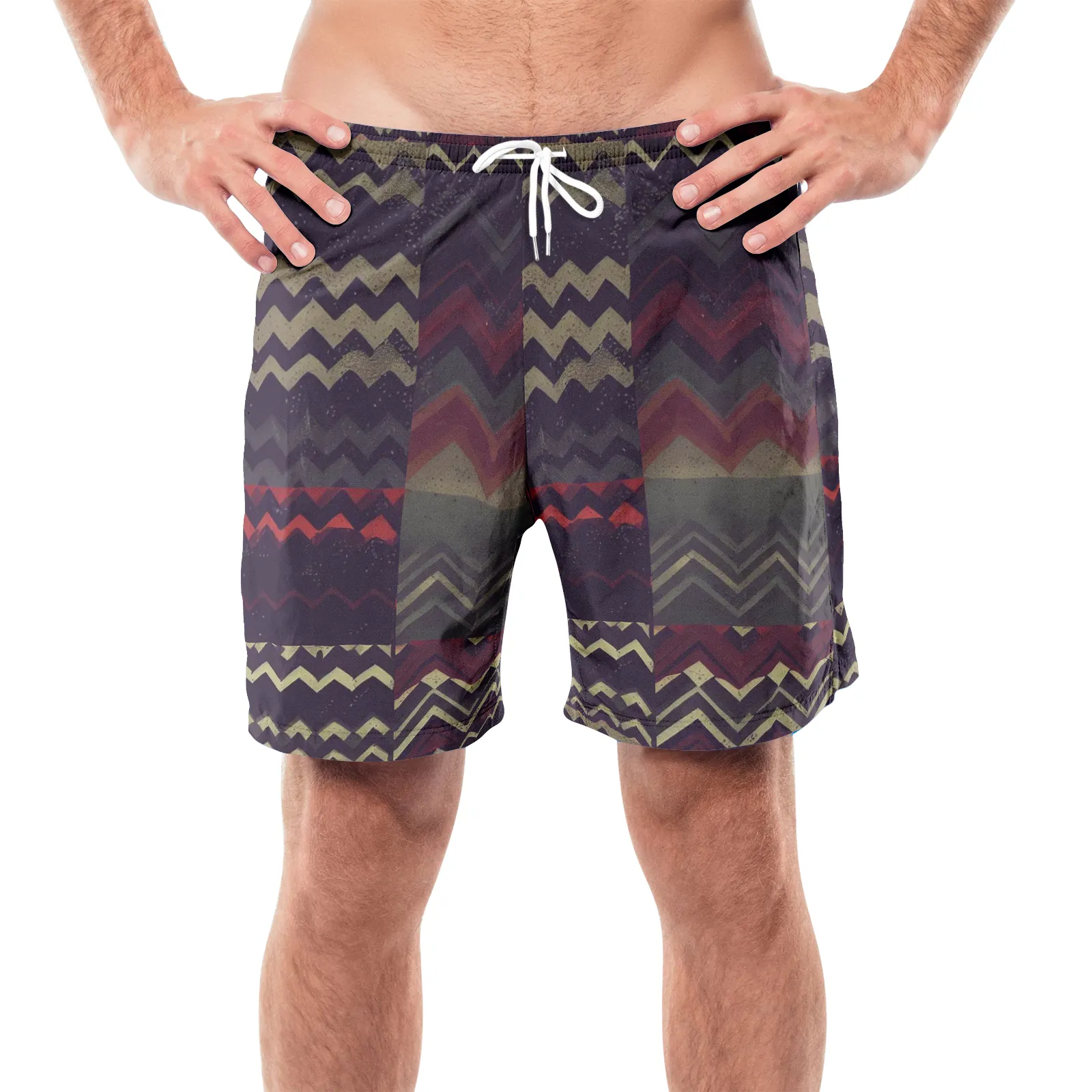 Vampire Art Grunge Patchwork Men's Beach Shorts - Herringbone with Red