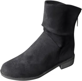Women Ankle Boots Low Heel Round Toe Fashion Bootie Wide Calf Casual Fall Short Booties Comfort Slouchy Winter Shoes