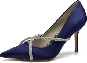 Women's Classic Closed Pointed Toe Stiletto High Heels Pumps Shoes for Party Evening Wedding,Dark Blue,7