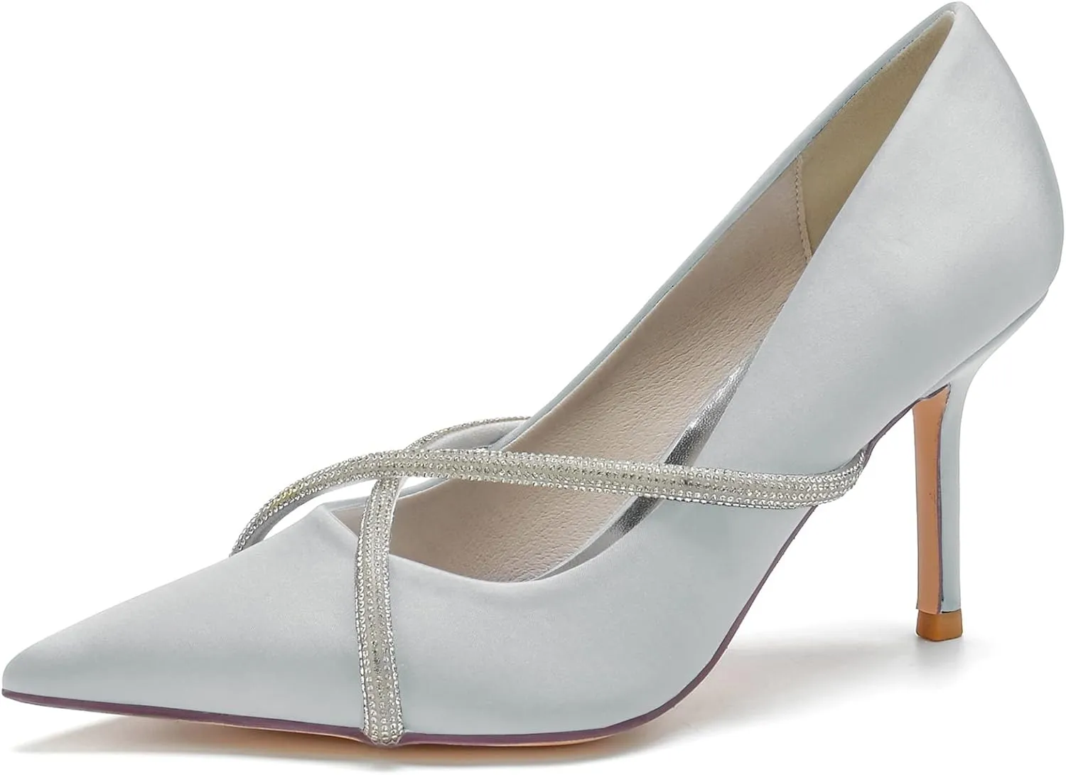 Women's Classic Closed Pointed Toe Stiletto High Heels Pumps Shoes for Party Evening Wedding,Silver,6
