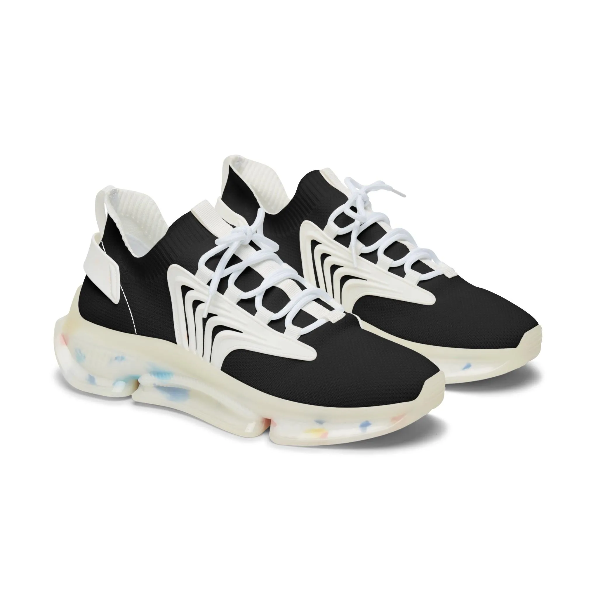 Women's Mesh Sneakers - Black with White Soles