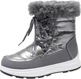 Women's Winter Snow Boots Waterproof Black Fur Lined Warm Mid Calf Boots for Women Non-Slip Ankle Boots Keen High Cowboy