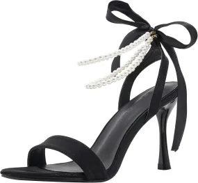 YooPrettyz Women Bows Tie Evening High Heels Single Straps Wedding Sandals Pearls Bridal Party Princess Heels