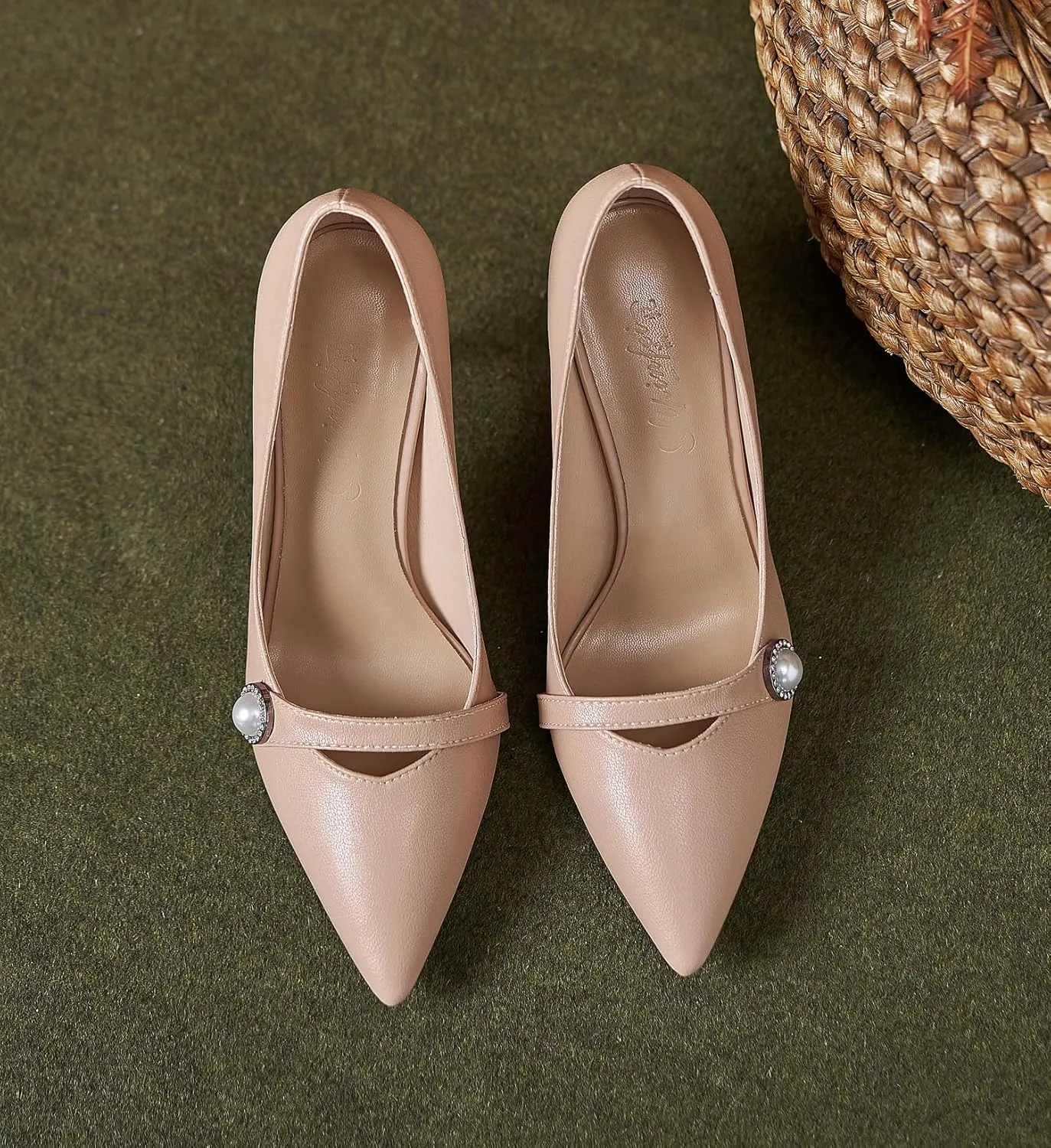 YooPrettyz Women Leather Pumps Closed Pointy Toe Office Wear High Heels Pearls Evening Stiletto Shoes