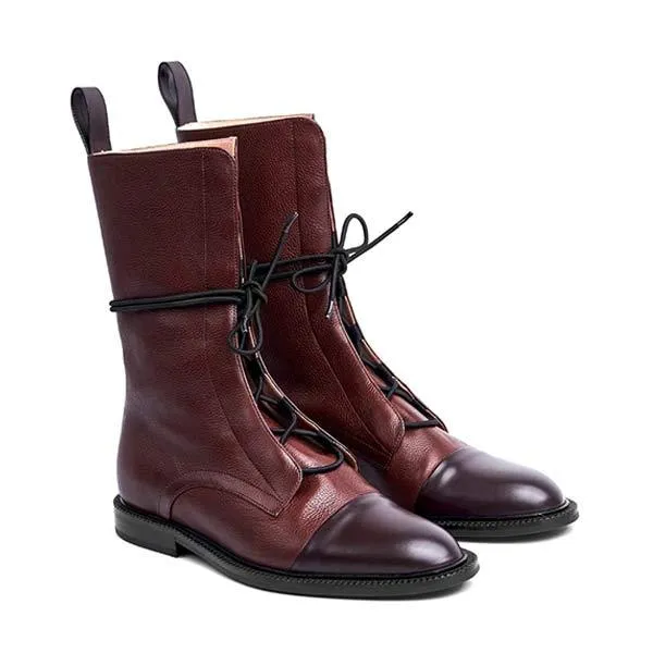 Zeraclub-Women'S Paneled Lace-Up Short Martin Boots Biker Boots 67071946