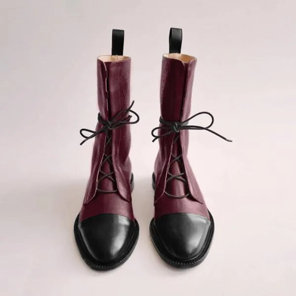 Zeraclub-Women'S Paneled Lace-Up Short Martin Boots Biker Boots 67071946