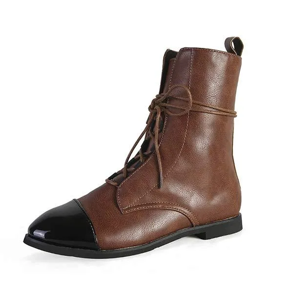 Zeraclub-Women'S Paneled Lace-Up Short Martin Boots Biker Boots 67071946