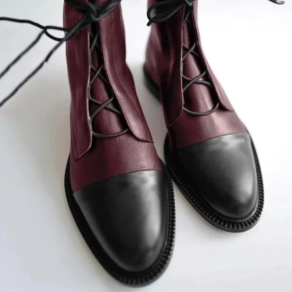 Zeraclub-Women'S Paneled Lace-Up Short Martin Boots Biker Boots 67071946