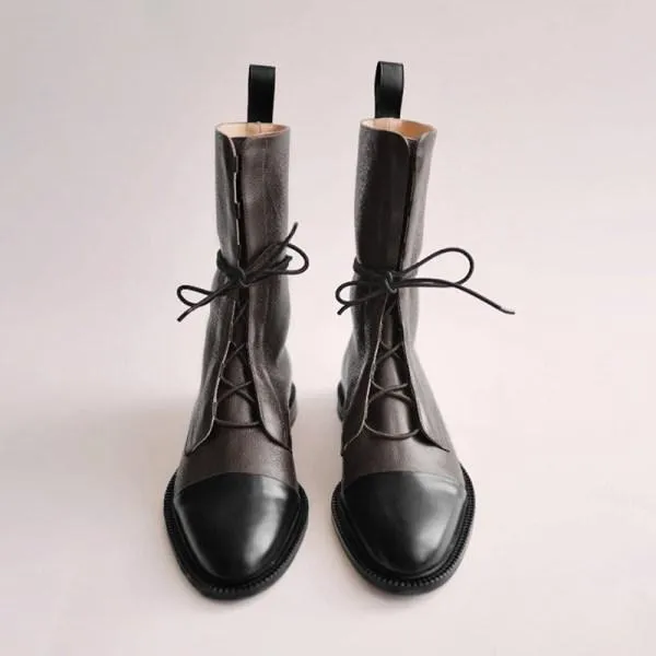Zeraclub-Women'S Paneled Lace-Up Short Martin Boots Biker Boots 67071946
